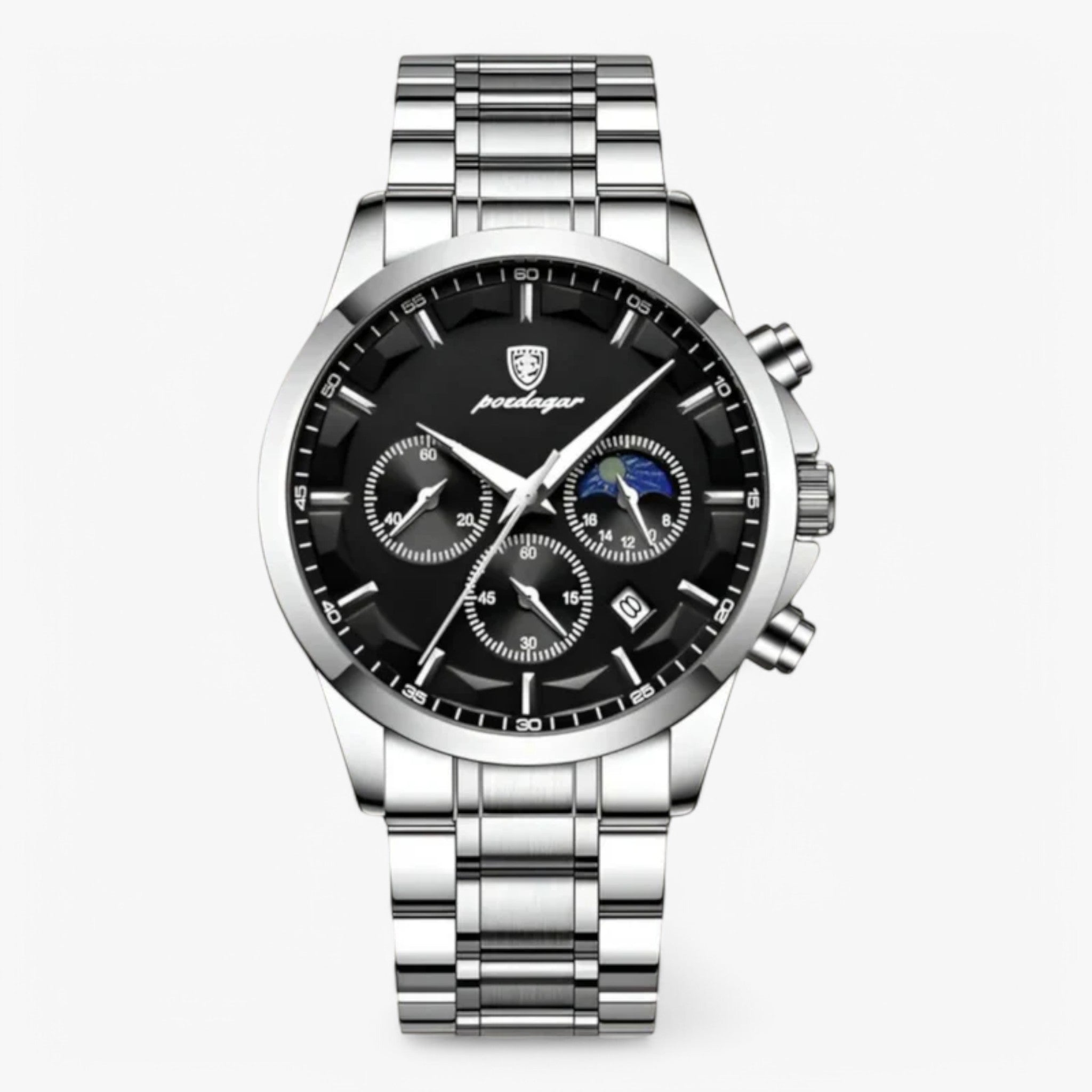 watches : Herenhorloge Zilver RVS - Klassiek Analoog Polshorloge met Schakelband in Zwart zilver van Pantino