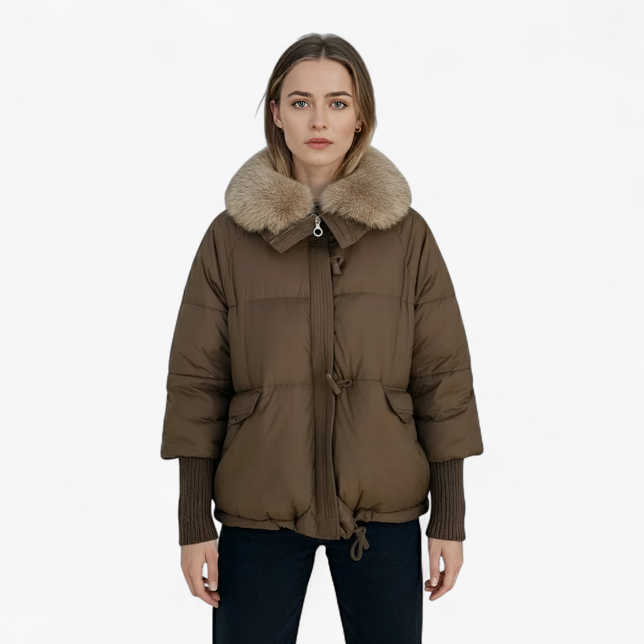 Jacket : Parka Dames Bruin - Casual Winterparka met Bontkraag in van Pantino
