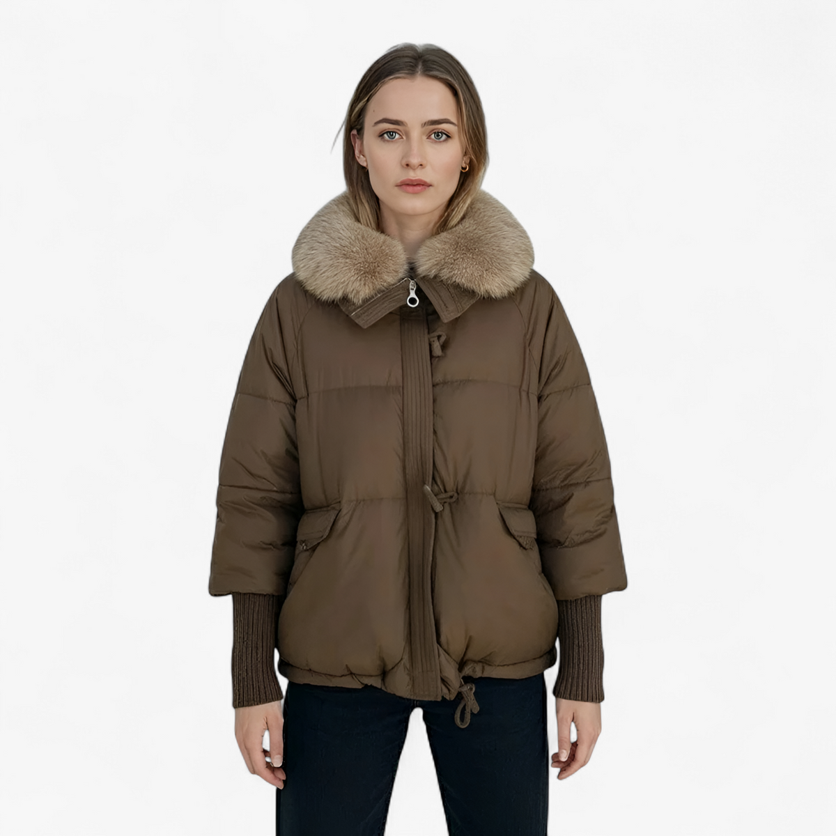 Jacket : Parka Dames Bruin - Casual Winterparka met Bontkraag in van Pantino