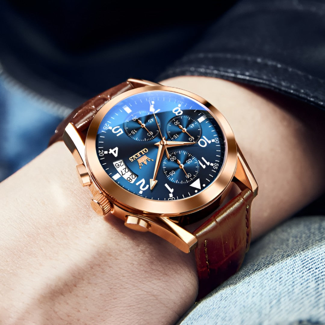 watches : Lichtgevende Kwartsklok - Elegant & Waterbestendig - Zwartblauw in van Pantino