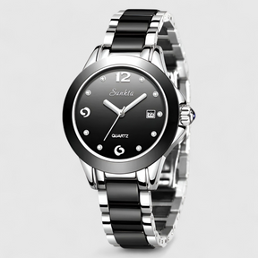 watches : Keramische Klok - Tijdloze Schoonheid en Betrouwbaarheid - Zilver Zwart in Zilver Zwart van Pantino