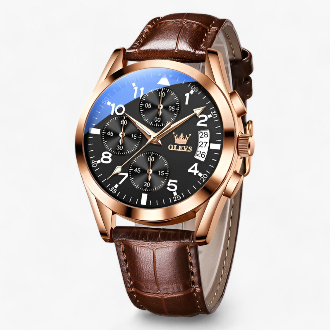 watches : Lichtgevende Kwartsklok - Elegant & Waterbestendig - Zwartblauw in Bruin zwart van Pantino