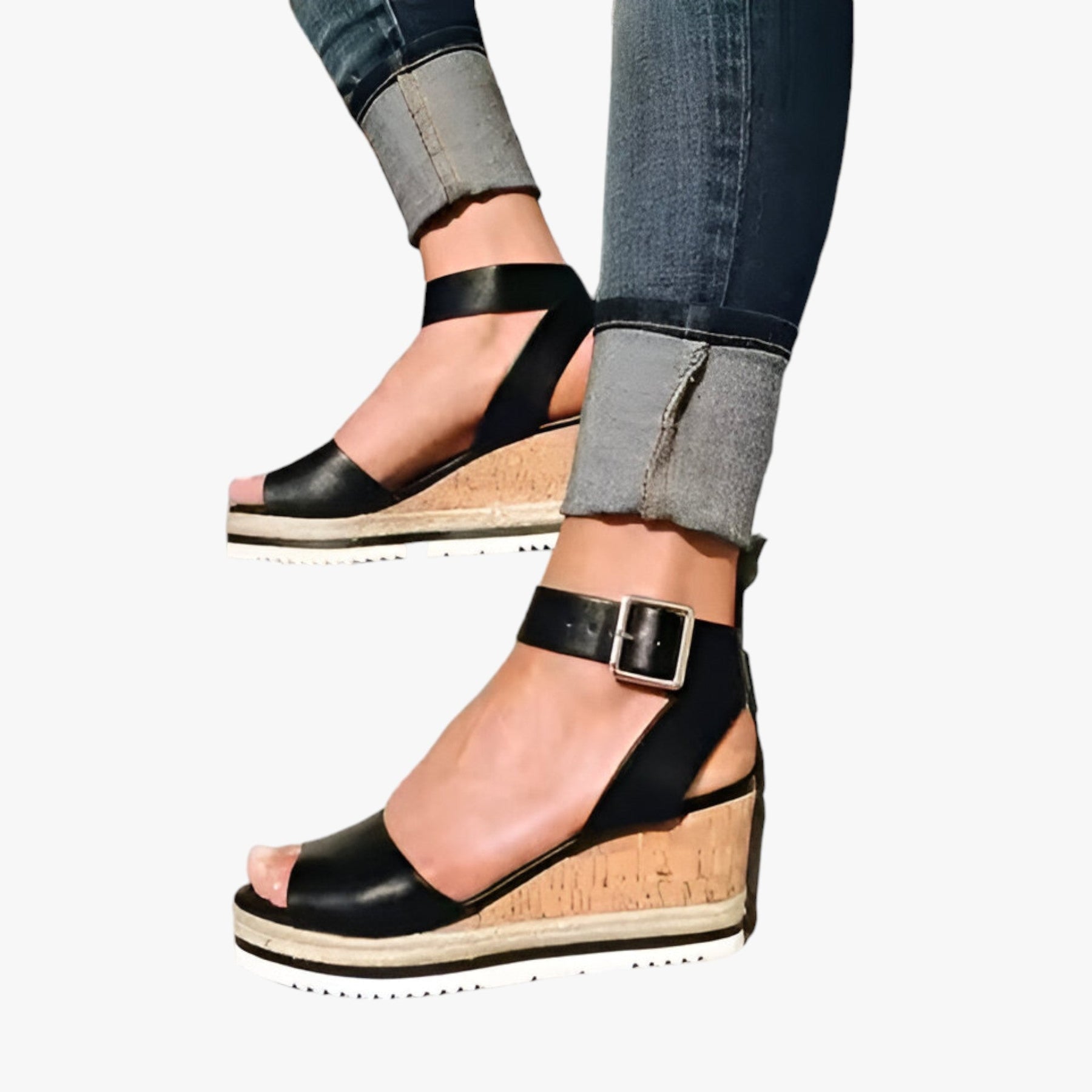 Wedge Sandals : Sandales Compensées en Cuir Vegan - Wit in van Pantino