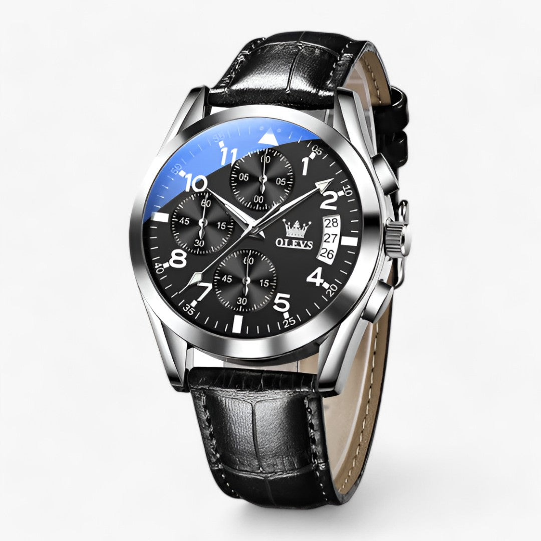 watches : Lichtgevende Kwartsklok - Elegant & Waterbestendig - Zwartblauw in zwart van Pantino