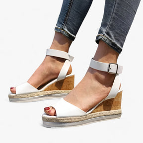 Wedge Sandals : Sandales Compensées en Cuir Vegan - Wit in van Pantino
