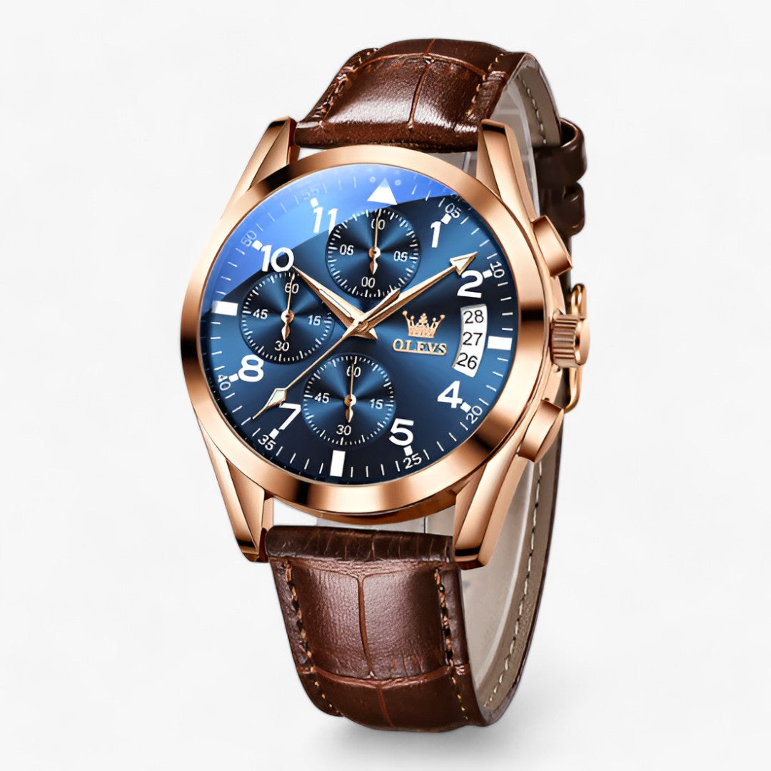 watches : Lichtgevende Kwartsklok - Elegant & Waterbestendig - Zwartblauw in Bruin blauw van Pantino