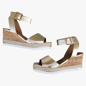 Wedge Sandals : Sandales Compensées en Cuir Vegan - Wit in van Pantino