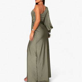 Maxi Dress : Évora Satijnen Maxi Dress - Elegant en Comfortabel - Kaki Groen in van Pantino