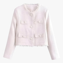 Tweed Jacket : Jas Rood - Korte Tweed - Elegante Textuur voor de Herfst in Wit van Pantino