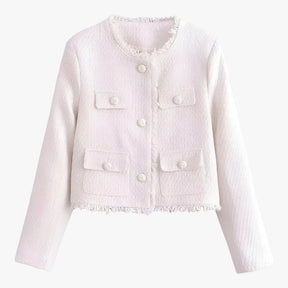 Tweed Jacket : Jas Rood - Korte Tweed - Elegante Textuur voor de Herfst in Wit van Pantino