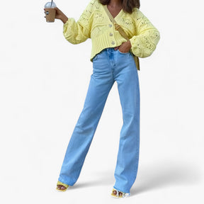 Pants : Broek met Wijde Pijpen - Eenvoudig en Elegant - Donkerblauw in van Pantino
