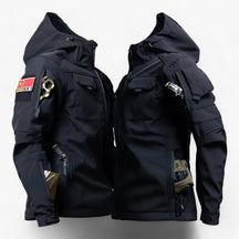 outdoor equipment : TraI - Tactische Herenjack met Capuchon - Dikke Softshell Waterdicht met Meerdere Zakken in Zwart van Pantino