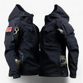 outdoor equipment : TraI - Tactische Herenjack met Capuchon - Dikke Softshell Waterdicht met Meerdere Zakken in Zwart van Pantino