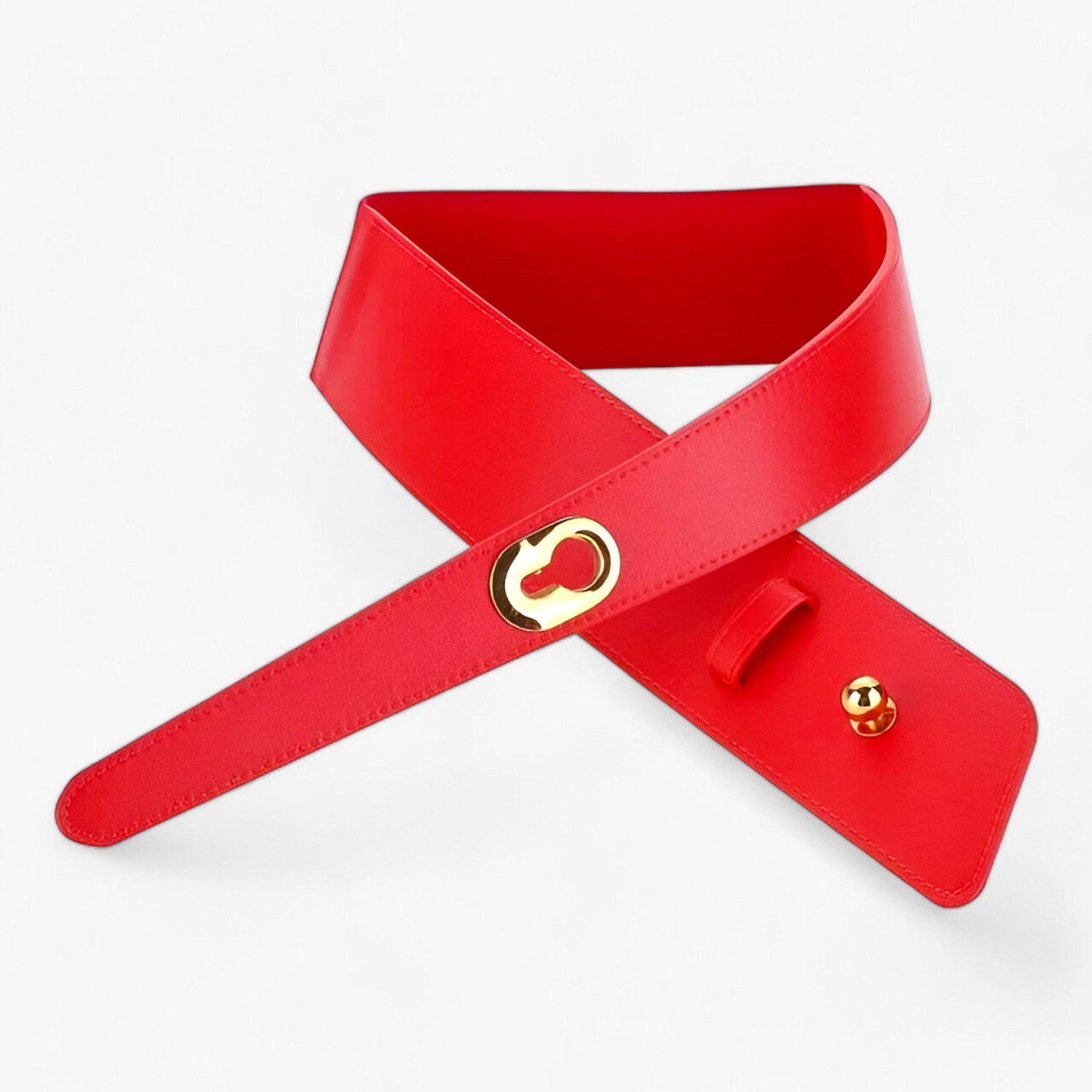 Belt : Riem Wit - Metalen Gesp Brede - Voegt Elegantie Toe aan Je Outfit in Rood 100cm van Pantino