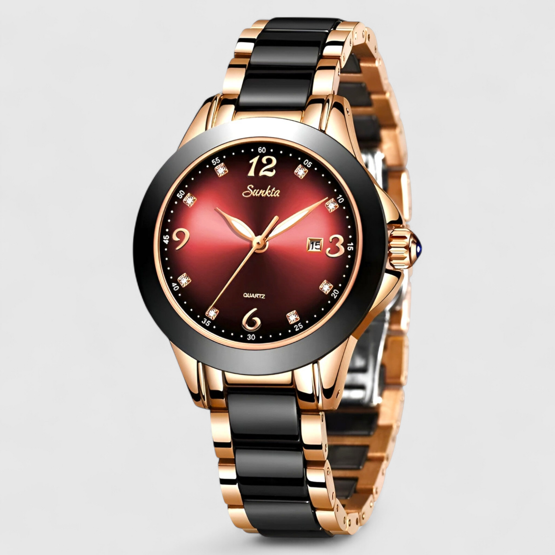 watches : Keramische Klok - Tijdloze Schoonheid en Betrouwbaarheid - Zilver Zwart in Roségoud Rood van Pantino