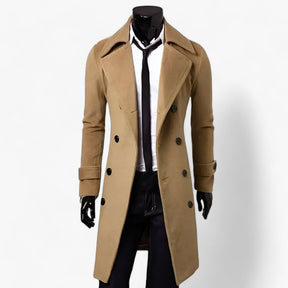 Trench Coat : Trenchcoat voor Heren - Thermoregulerende Elegantie Zwart in Khaki van Pantino