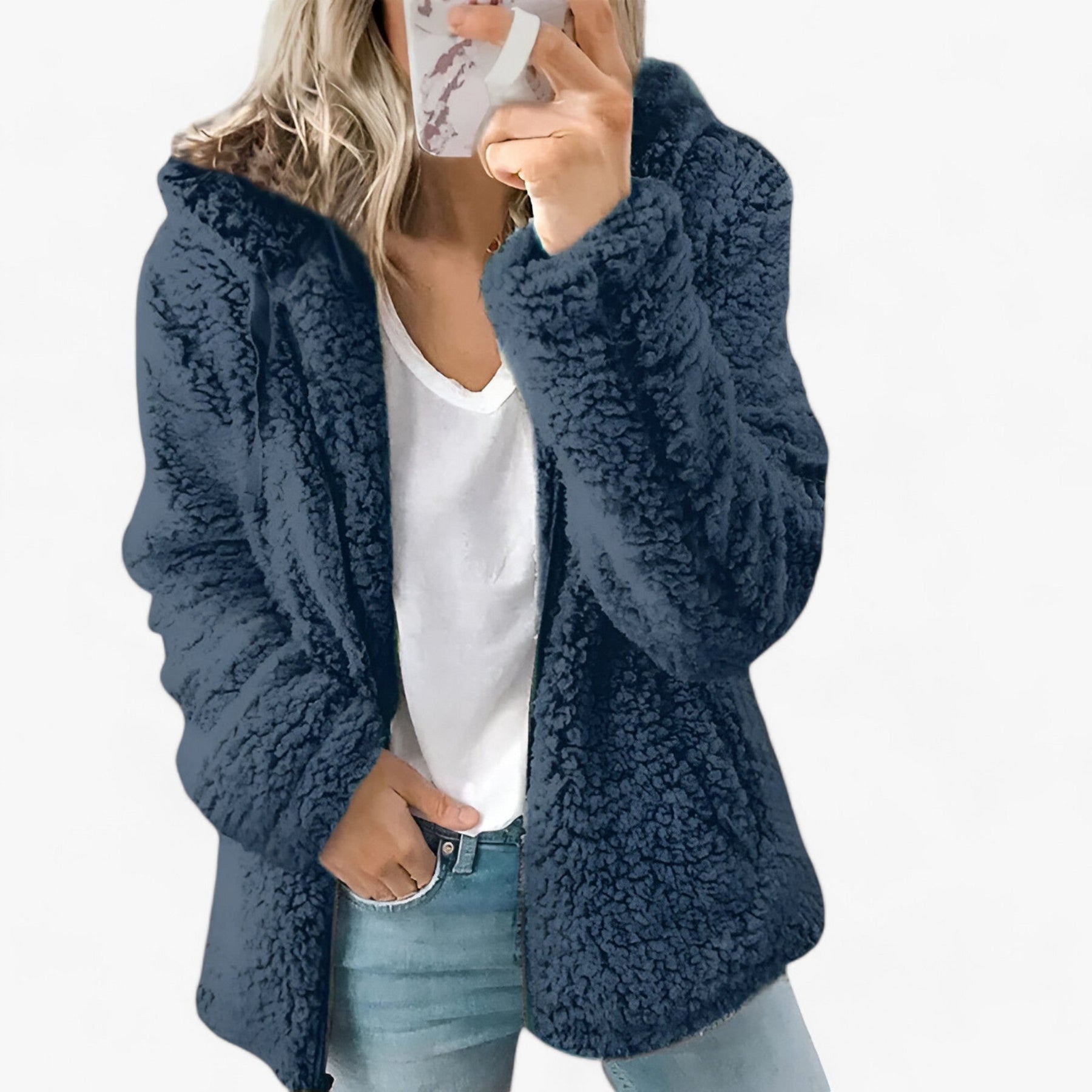 Jacket : Dames Wollen Jas Lichtgrijs met Fleece Voering - Warme Winterjas in Blauw van Pantino