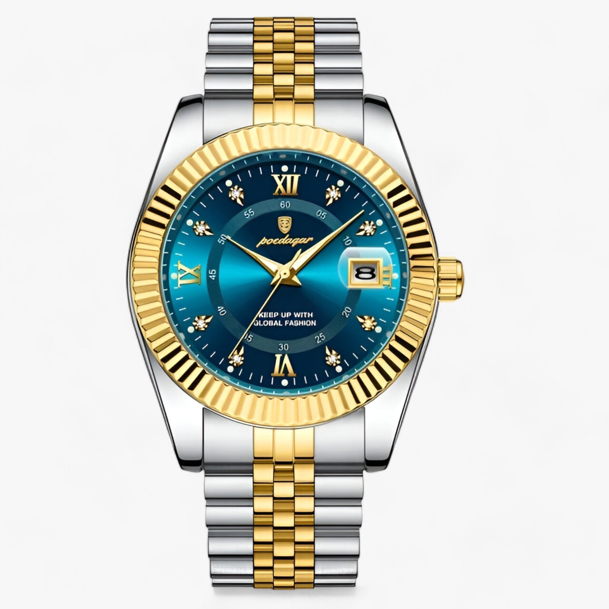 watches : Elegant Heren Quartz Horloge | Roestvrij staal Luxe afwerking in Blauw goud van Pantinoshop