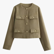 Cropped Tweed Jacket : Jack Zwart - Crop-Jacke van Tweed - Elegante Franje-Details voor de Herfst in Donkerolijf van Pantino
