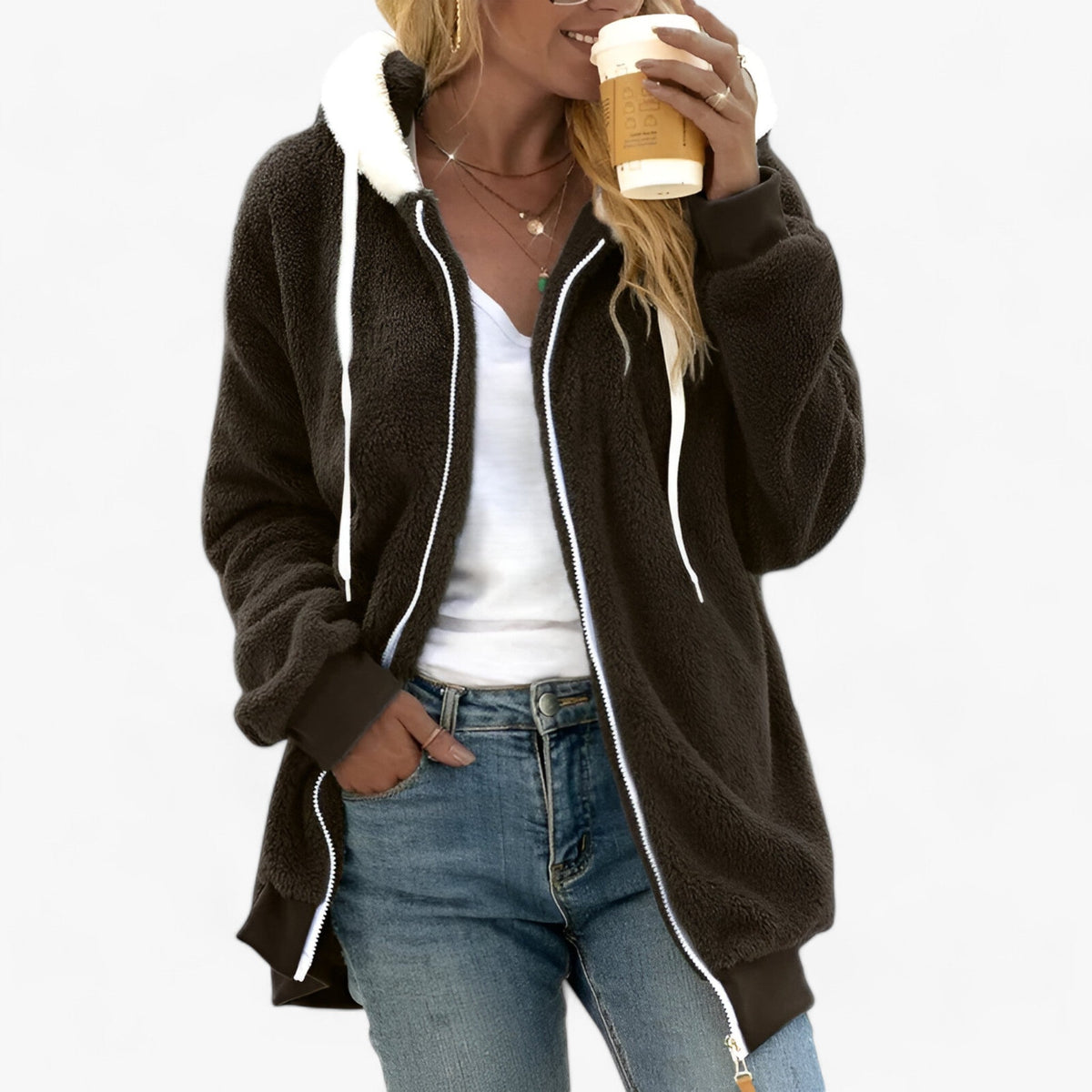 Hoodie : Fleece Hoodie - Comfortabele Warmte voor de Winter in Bruin van Pantino