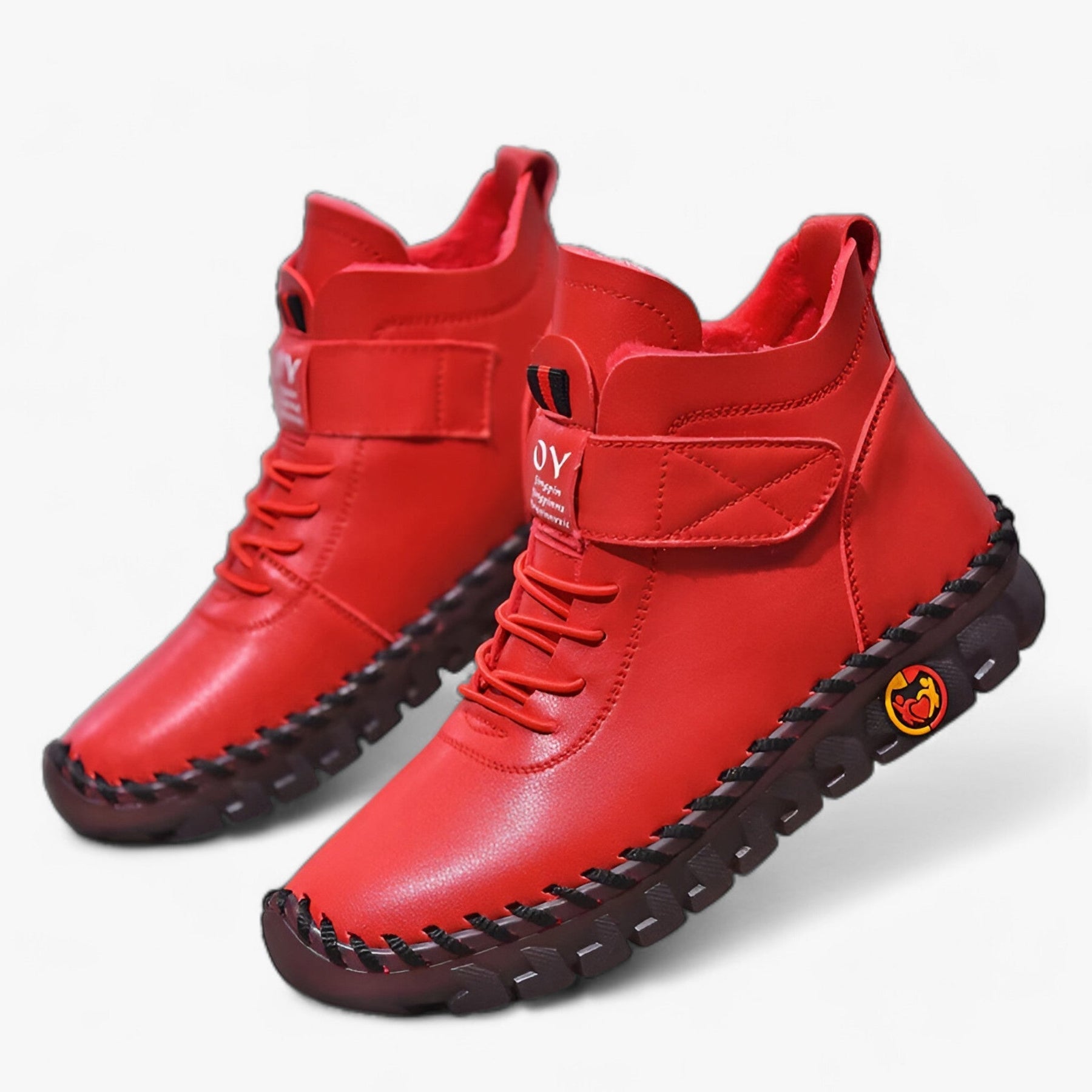 Boots : Laarzen Dames Crème - Orthopedische Leren met Voering - Wintercomfort, Waterdicht en Warm in Rood van Pantino