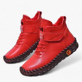 Boots : Laarzen Dames Crème - Orthopedische Leren met Voering - Wintercomfort, Waterdicht en Warm in Rood van Pantinoshop