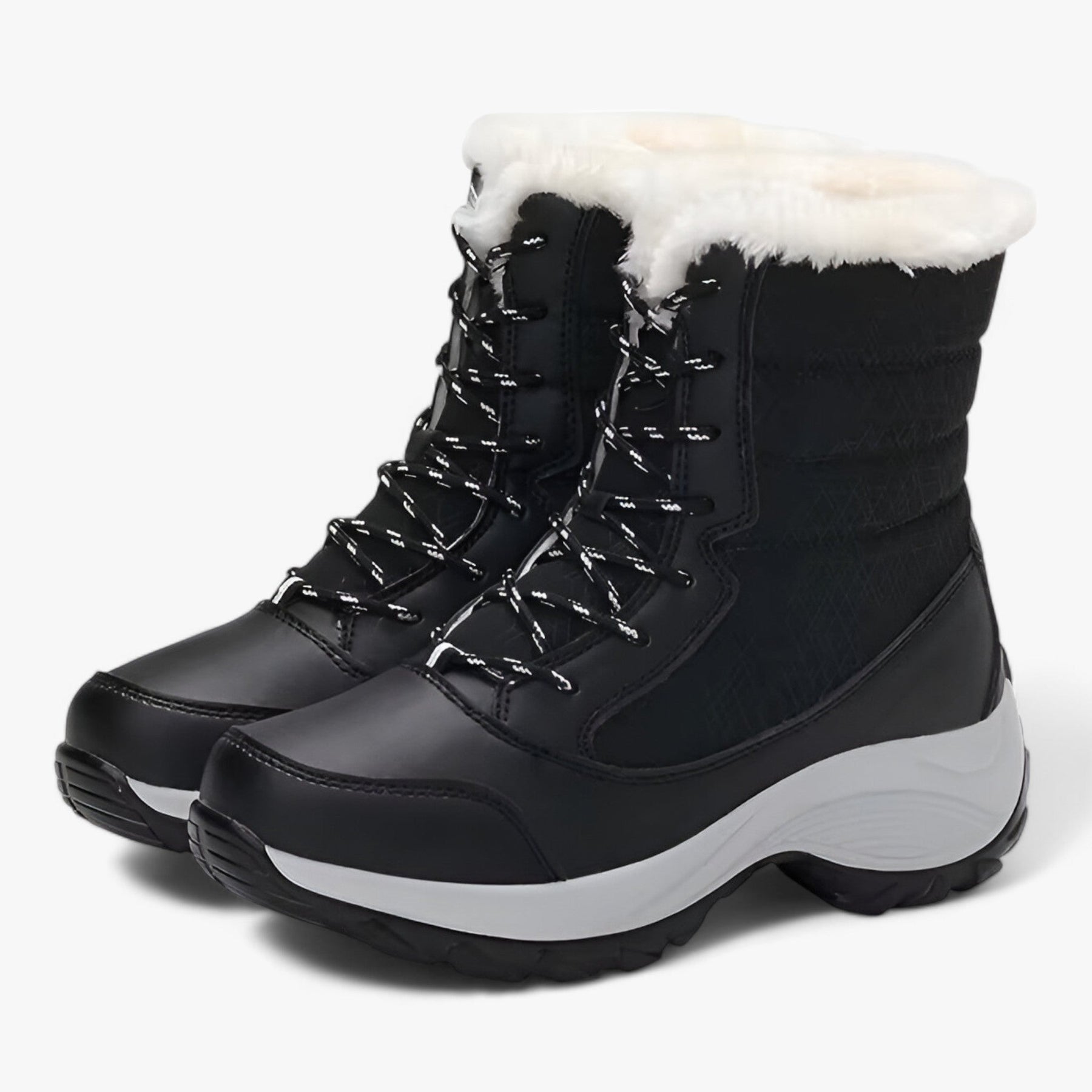 Boots : Orthopedische Laarzen van Kunstbont Dames - Waterdichte en Warmte Biedende Winterondersteuning - Crème in Zwart van Pantino