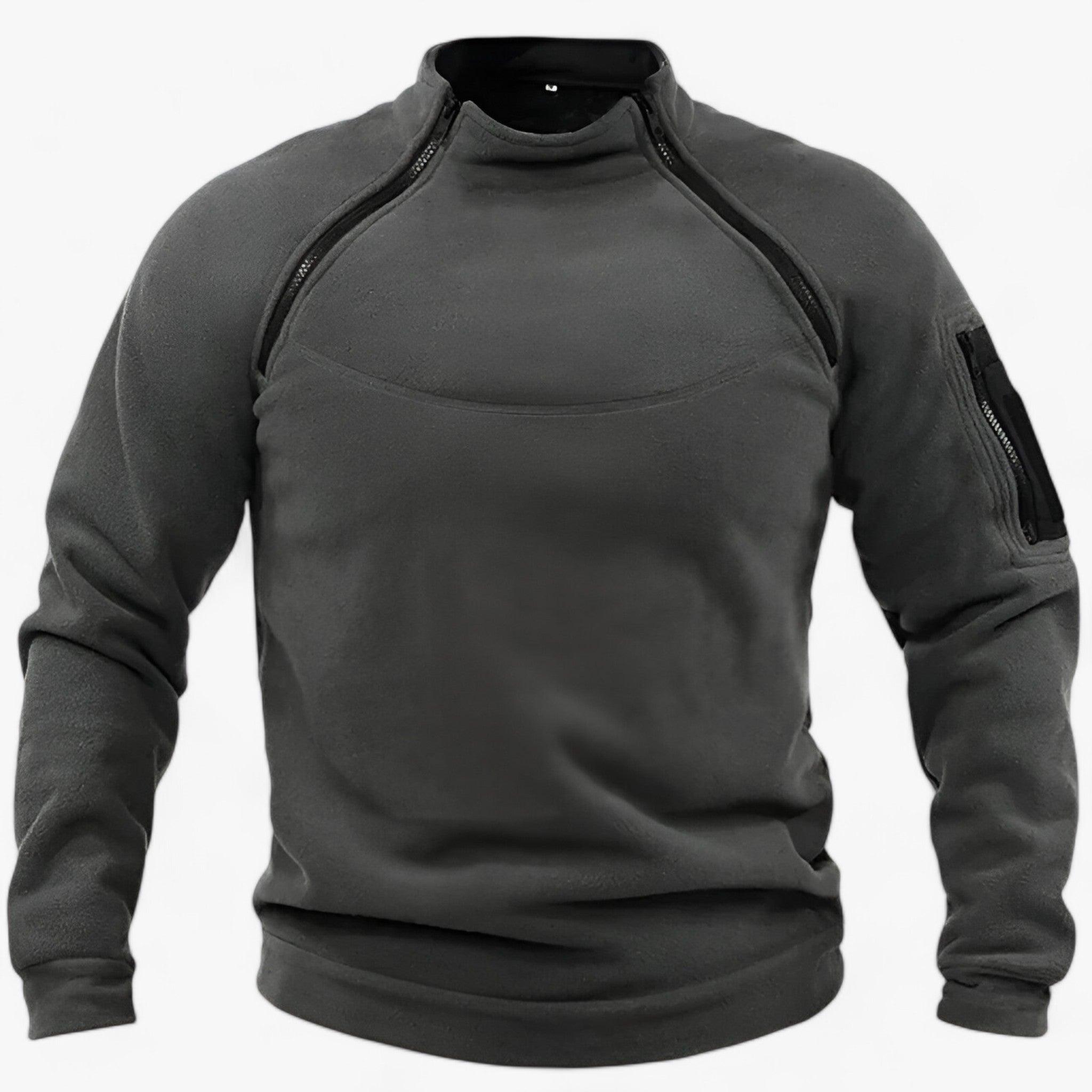 Fleece Jacket : Pullover Heren Olijf - Fleece- met Windbescherming - Tactisch & Casual met Stijve Krage in Donkergrijs van Pantino