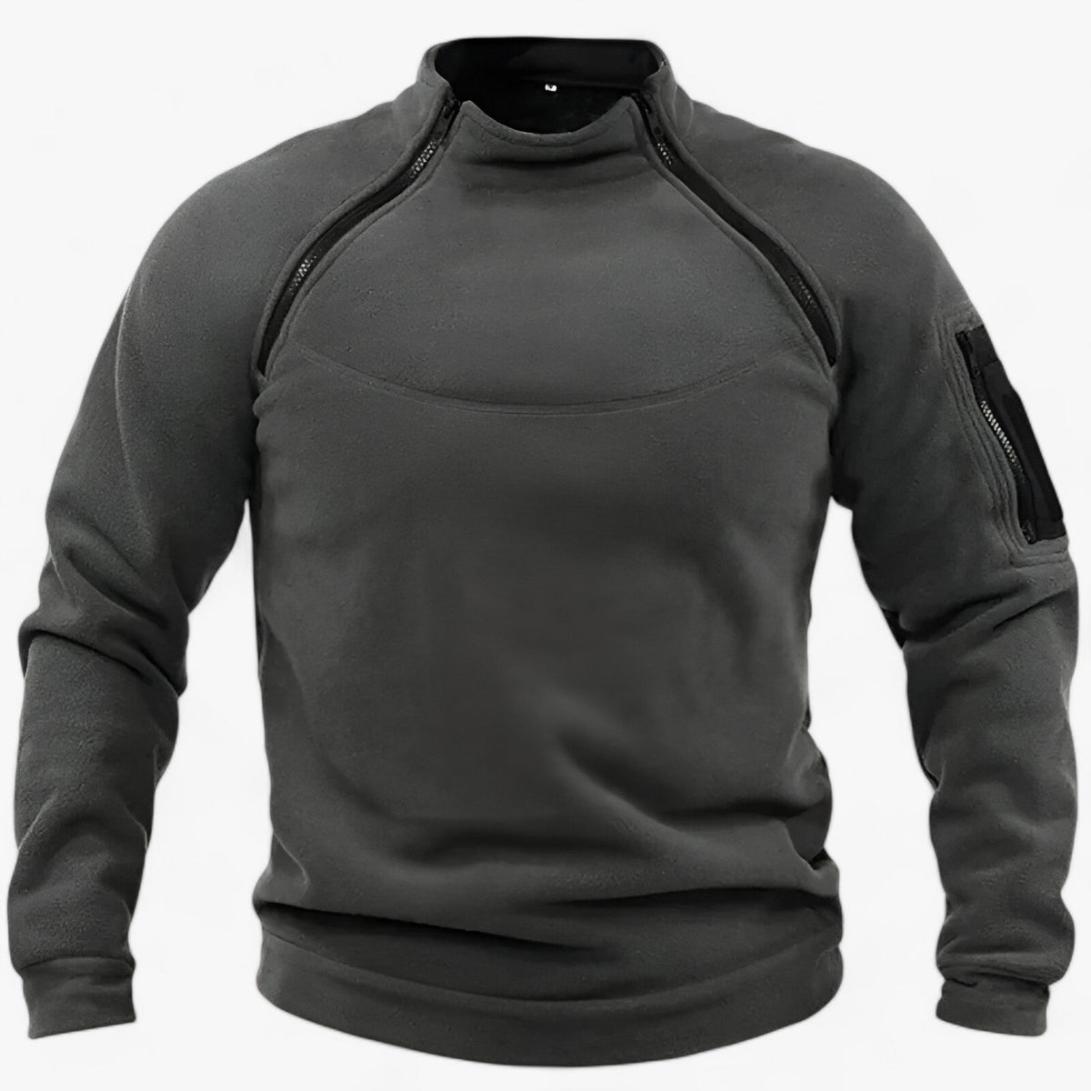 Fleece Jacket : Pullover Heren Olijf - Fleece- met Windbescherming - Tactisch & Casual met Stijve Krage in Donkergrijs van Pantino