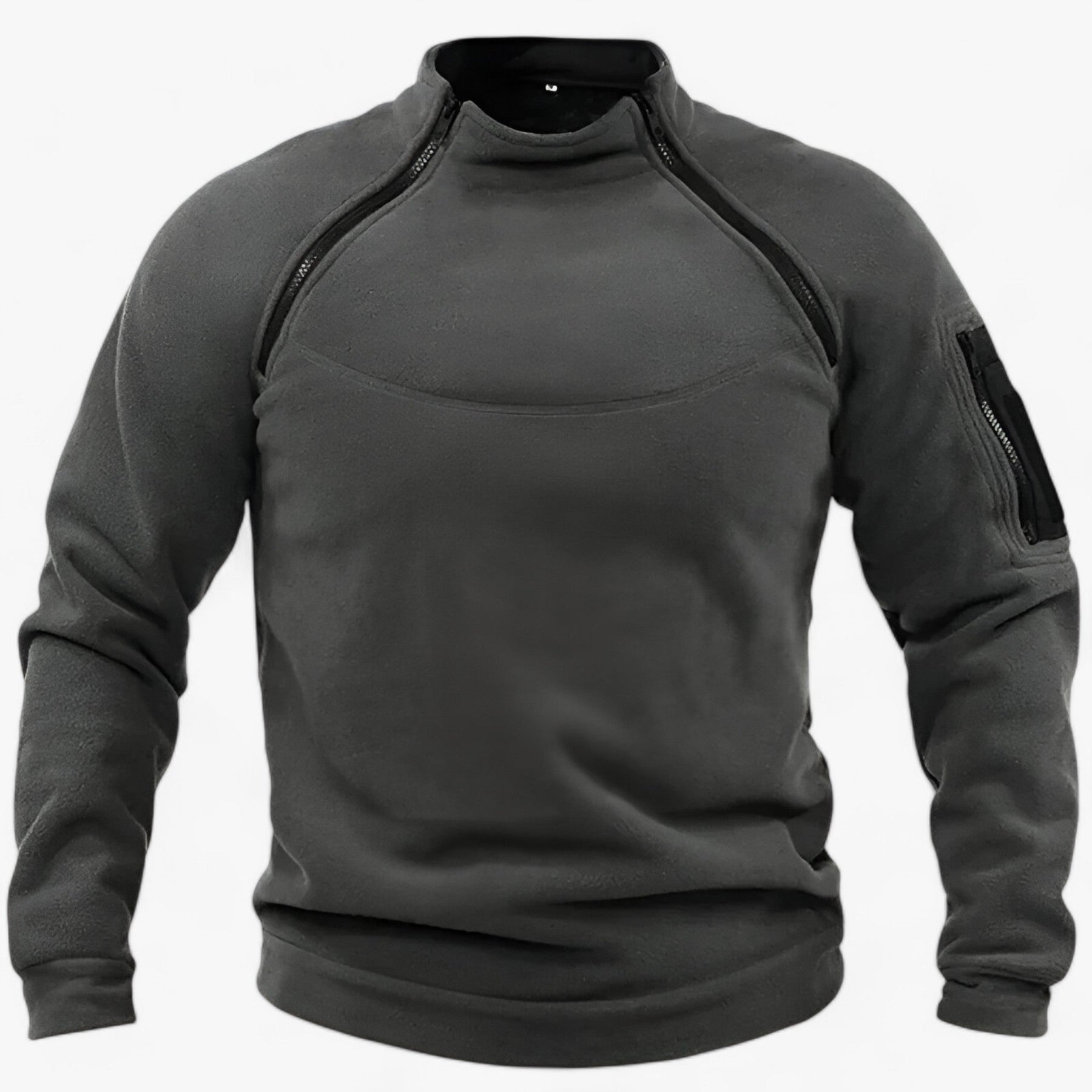 Fleece Jacket : Pullover Heren Olijf - Fleece- met Windbescherming - Tactisch & Casual met Stijve Krage in Donkergrijs van Pantino