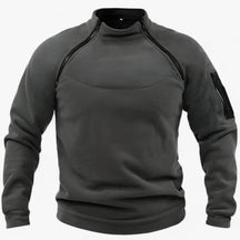 Fleece Jacket : Pullover Heren Olijf - Fleece- met Windbescherming - Tactisch & Casual met Stijve Krage in Donkergrijs van Pantino