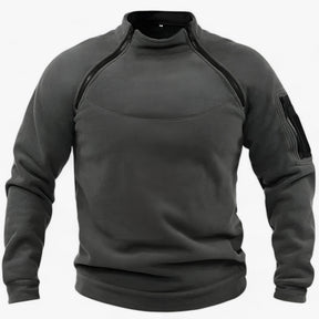Fleece Jacket : Pullover Heren Olijf - Fleece- met Windbescherming - Tactisch & Casual met Stijve Krage in Donkergrijs van Pantino