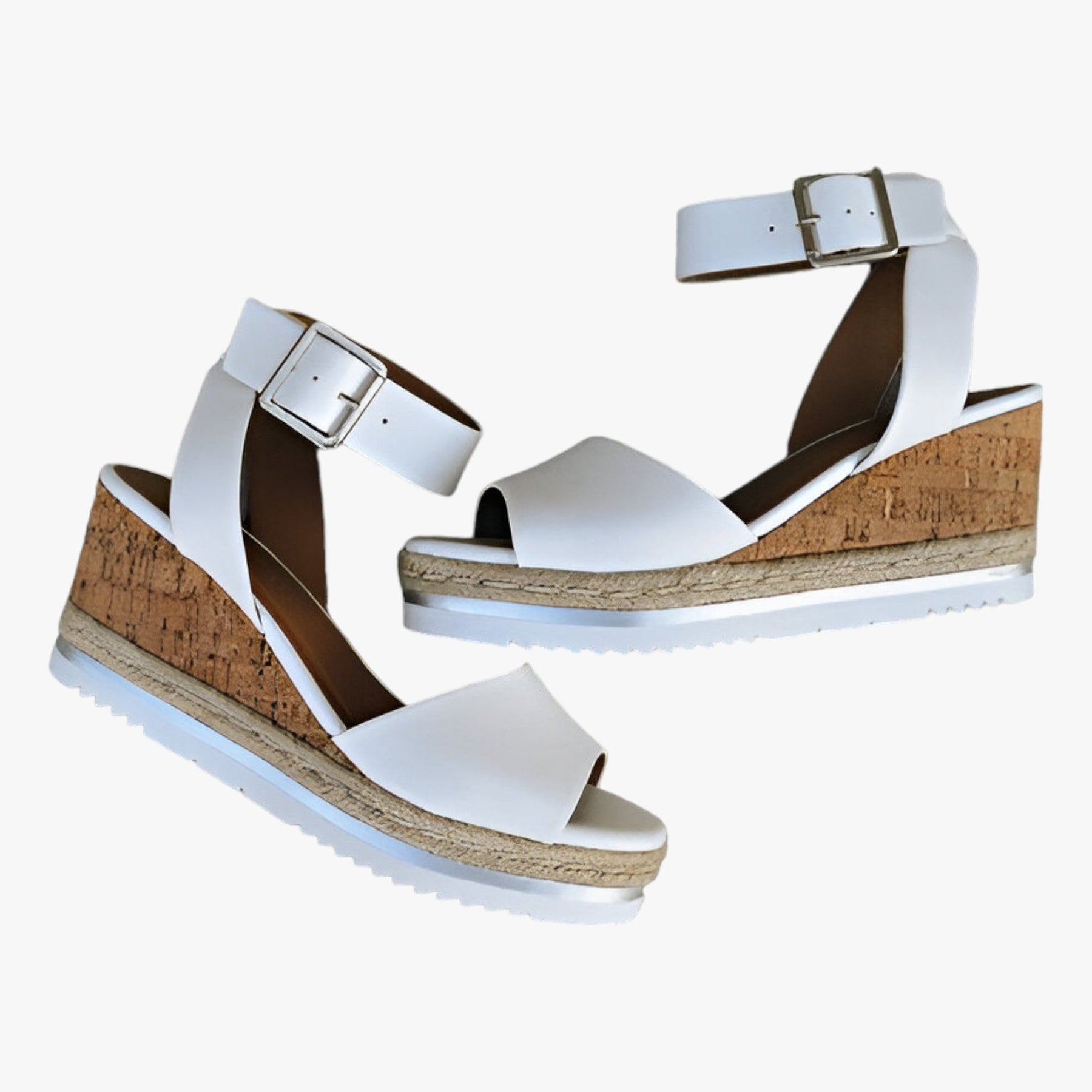 Wedge Sandals : Sandales Compensées en Cuir Vegan - Wit in van Pantino