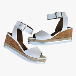 Wedge Sandals : Sandales Compensées en Cuir Vegan - Wit in van Pantino