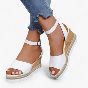 Wedge Sandals : Sandales Compensées en Cuir Vegan - Wit in Wit van Pantino