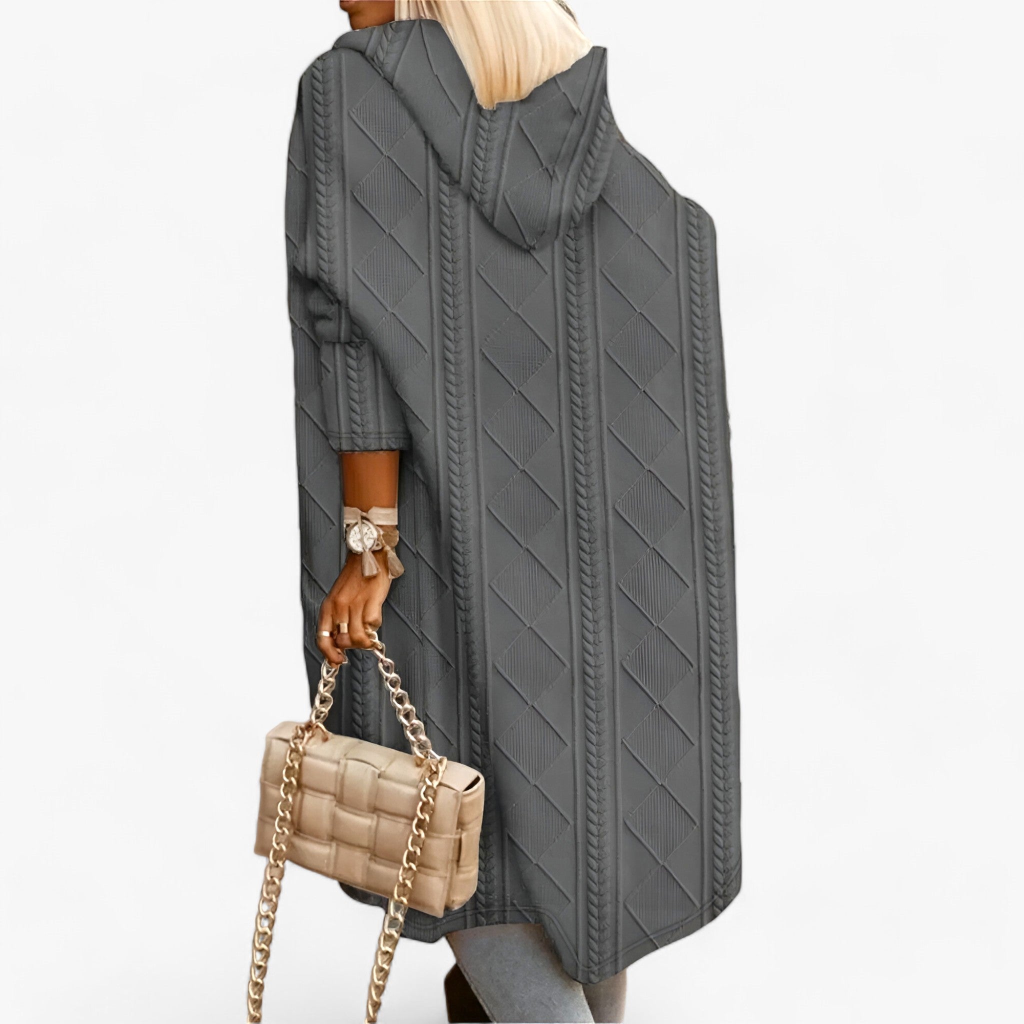 Cardigan : Vest Khaki - Jane Lang met Capuchon - Behaaglijke en Elegante Warmte in Grijs van Pantino