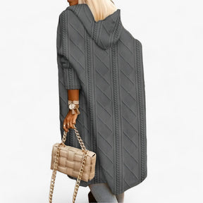Cardigan : Vest Khaki - Jane Lang met Capuchon - Behaaglijke en Elegante Warmte in Grijs van Pantino