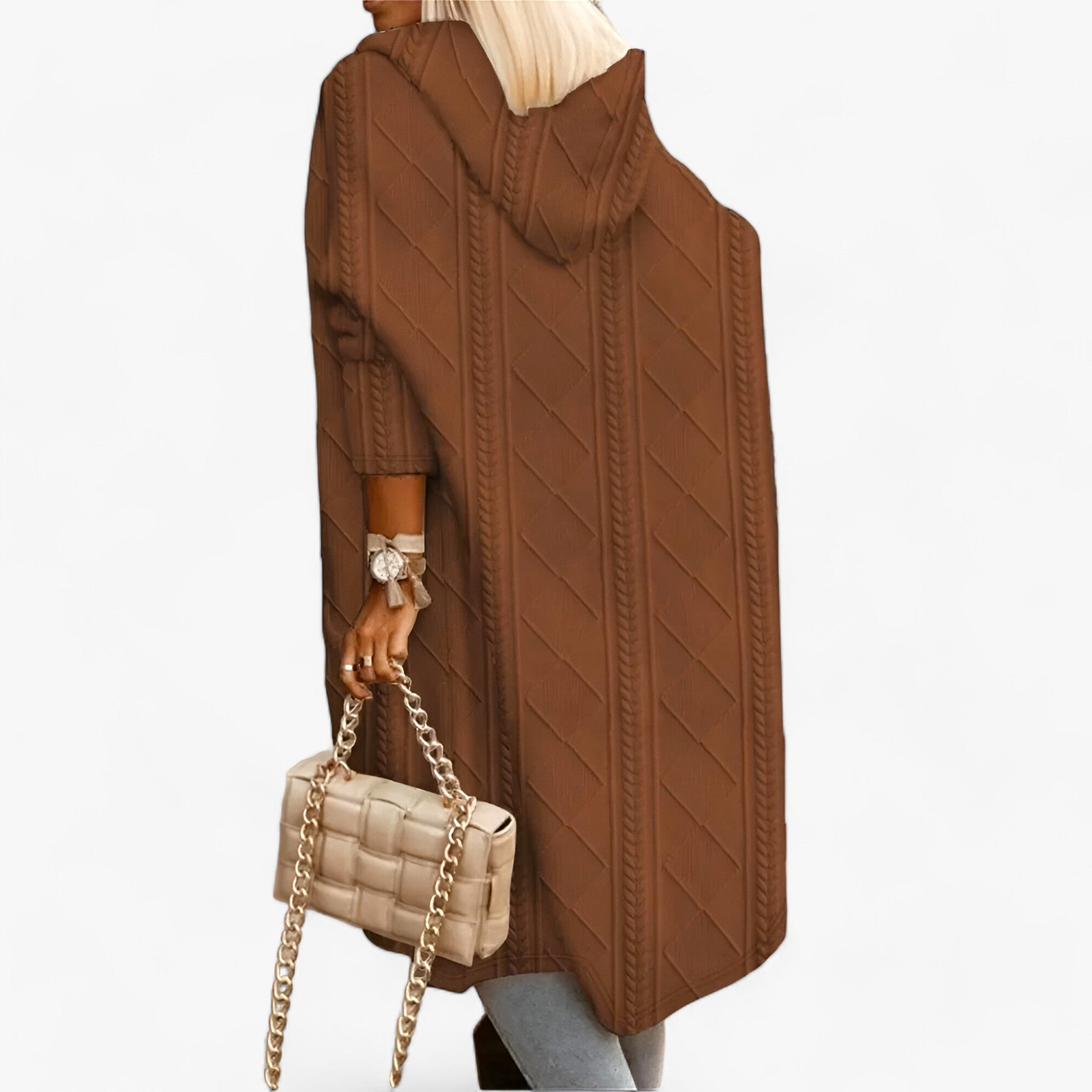 Cardigan : Vest Khaki - Jane Lang met Capuchon - Behaaglijke en Elegante Warmte in Bruin van Pantino