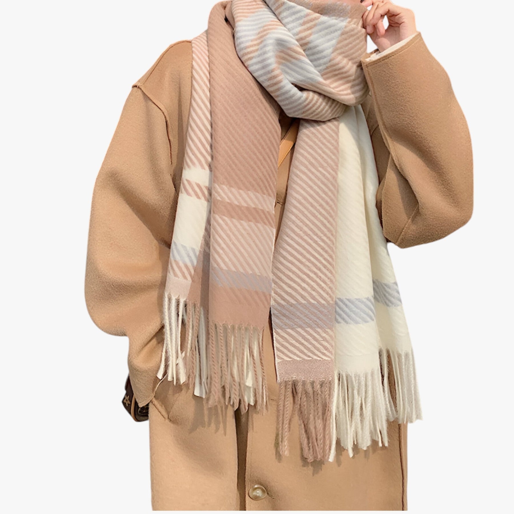 Scarf : Vintage Geblokte Sjaal - Elegante en Comfortabele Sjaal - Lichtgrijs in van Pantino