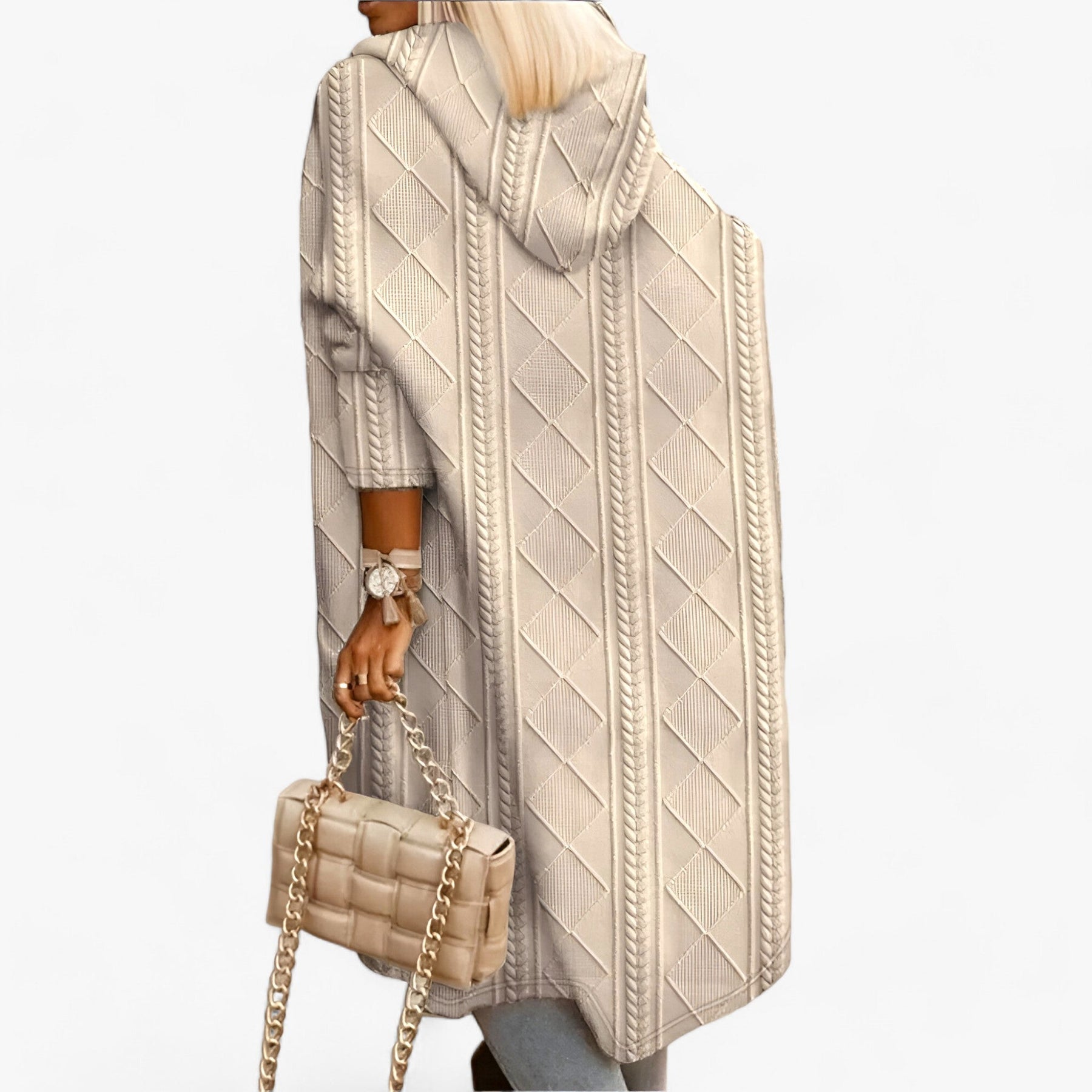 Cardigan : Vest Khaki - Jane Lang met Capuchon - Behaaglijke en Elegante Warmte in van Pantino