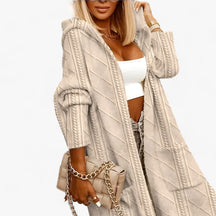 Cardigan : Vest Khaki - Jane Lang met Capuchon - Behaaglijke en Elegante Warmte in Khaki van Pantino