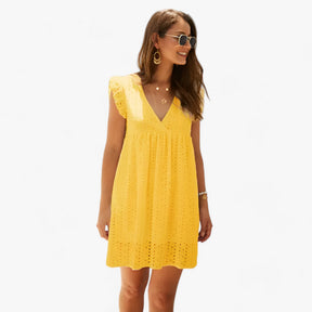 Dress : Zomerjurk Zwart - Ultra Comfortabel Zomerjurkje - Uitzonderlijk Comfort voor Warme Dagen in Mosterd van Pantino