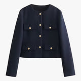 Jack Schwarz - Tweed Cropped Jacke - Elegante Fransen-Details für den Herbst