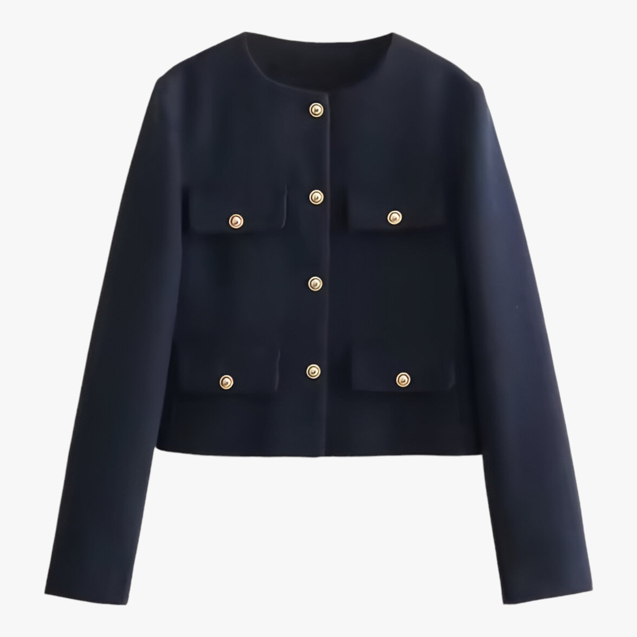 Cropped Tweed Jacket : Jack Zwart - Crop-Jacke van Tweed - Elegante Franje-Details voor de Herfst in Marine van Pantino