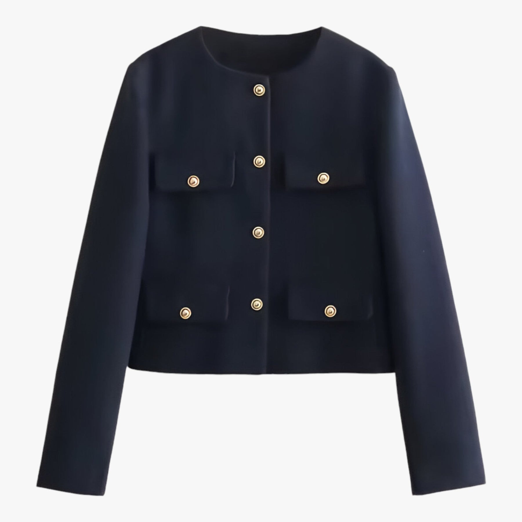 Cropped Tweed Jacket : Jack Zwart - Crop-Jacke van Tweed - Elegante Franje-Details voor de Herfst in Marine van Pantino