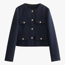 Cropped Tweed Jacket : Jack Zwart - Crop-Jacke van Tweed - Elegante Franje-Details voor de Herfst in Marine van Pantino