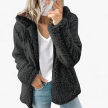 Jacket : Dames Wollen Jas Lichtgrijs met Fleece Voering - Warme Winterjas in Zwart van Pantino