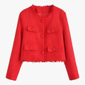 Jas Rood - Korte Tweed - Elegante Textuur voor de Herfst