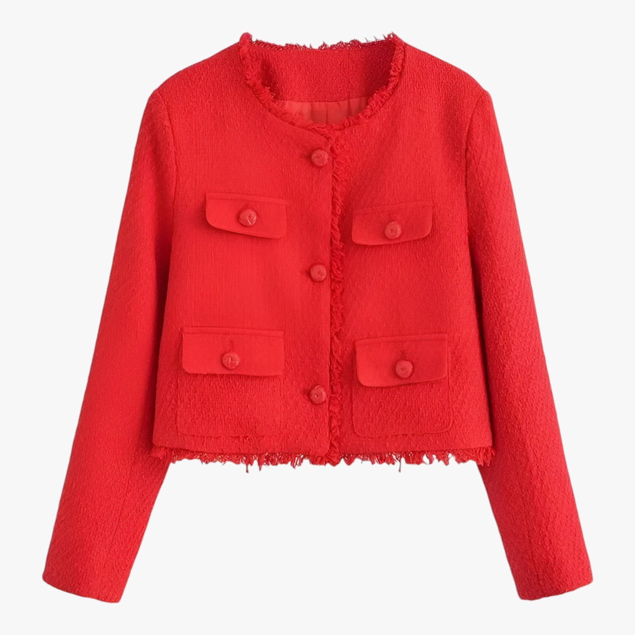 Tweed Jacket : Jas Rood - Korte Tweed - Elegante Textuur voor de Herfst in Rood van Pantino