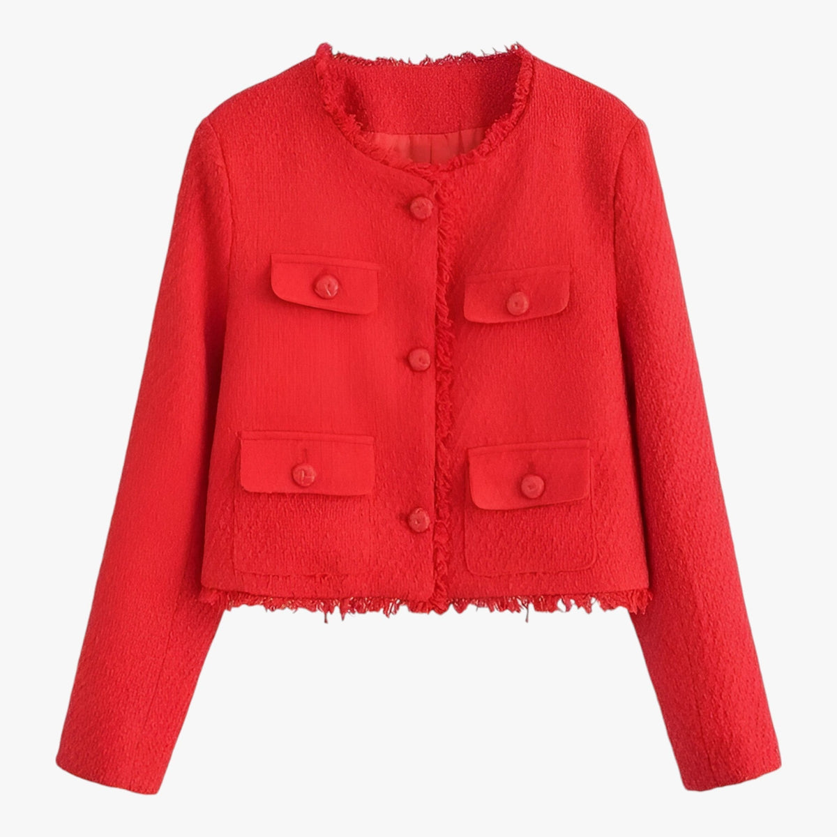 Tweed Jacket : Jas Rood - Korte Tweed - Elegante Textuur voor de Herfst in Rood van Pantino